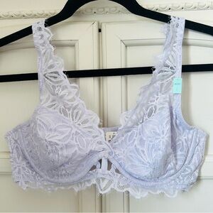 PINK Victoria's Secret 11098906 Women Sz L Lavender Date Unlined Floral Lace Bra